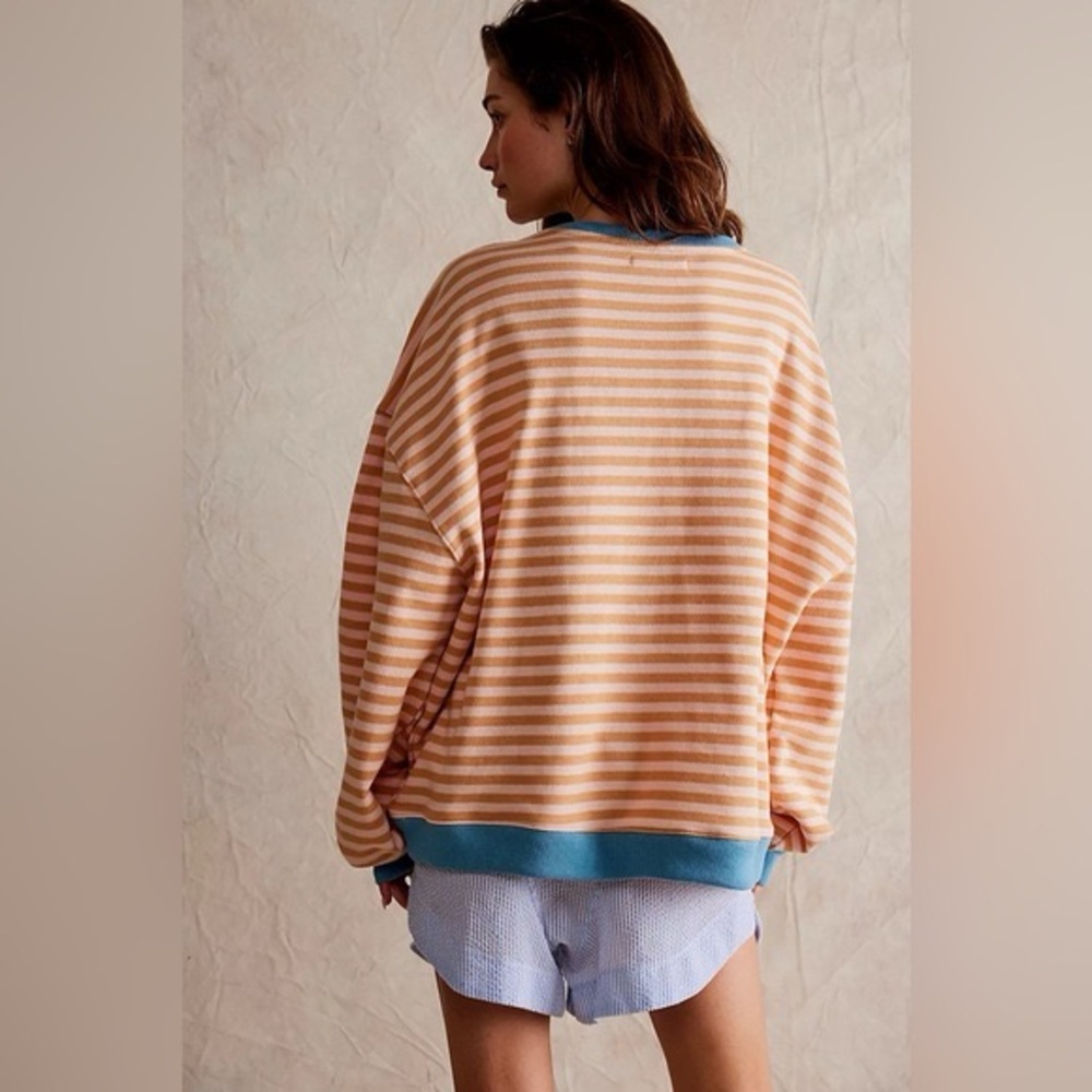 We the Free FP Classic Striped Oversized Crewneck Yellow and Pink NWOT Small - Picture 2 of 8